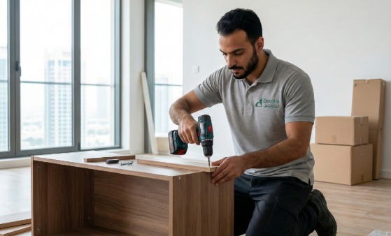 Professionnel installant des meubles dans un espace